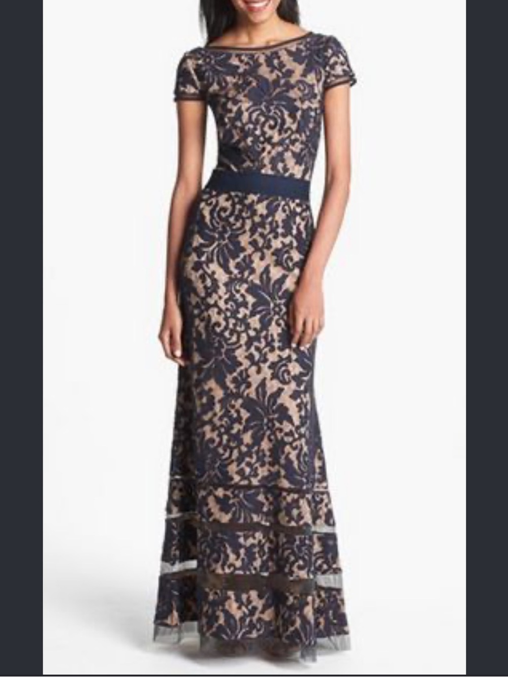 Tadashi Shoji Cap Sleeve Lace Maxi Dress
